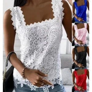 Vest Top Woman Sleeveless Lace Tank Tops Square Collar T Shirt Waistcoat Female Spring Summer Office Lady Sexy 2025 Camisole